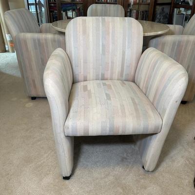 LOT 126: Vintage Round Marble Travertine Table w/ 5 Rolling Arm Chairs