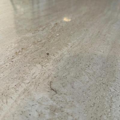 LOT 126: Vintage Round Marble Travertine Table w/ 5 Rolling Arm Chairs