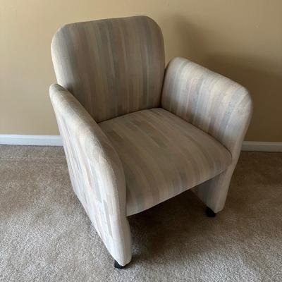 LOT 126: Vintage Round Marble Travertine Table w/ 5 Rolling Arm Chairs