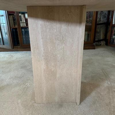 LOT 126: Vintage Round Marble Travertine Table w/ 5 Rolling Arm Chairs