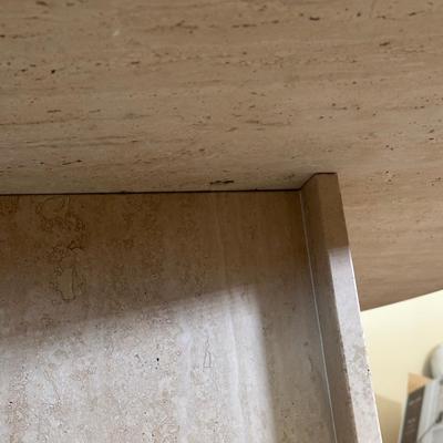 LOT 126: Vintage Round Marble Travertine Table w/ 5 Rolling Arm Chairs