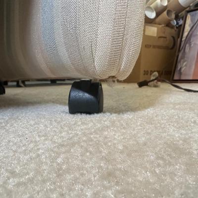 LOT 126: Vintage Round Marble Travertine Table w/ 5 Rolling Arm Chairs