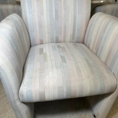 LOT 126: Vintage Round Marble Travertine Table w/ 5 Rolling Arm Chairs