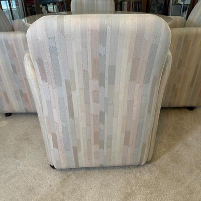 LOT 126: Vintage Round Marble Travertine Table w/ 5 Rolling Arm Chairs