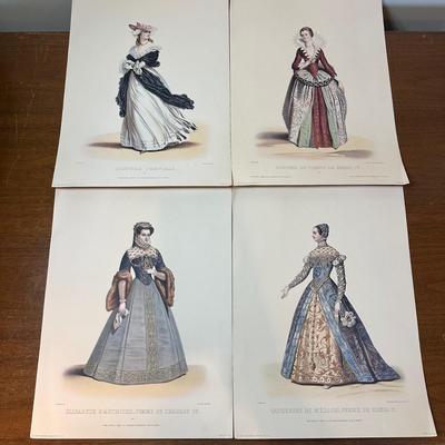 LOT 127: Vintage Costume Prints of French Fashion of the 16th & 18th Century, Framed Betty Bonnet's College Sister Paper Dolls...