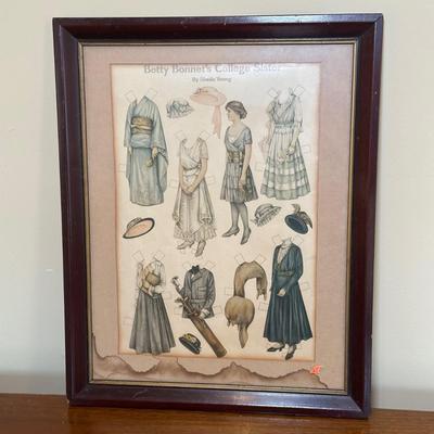LOT 127: Vintage Costume Prints of French Fashion of the 16th & 18th Century, Framed Betty Bonnet's College Sister Paper Dolls...