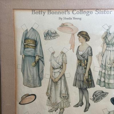 LOT 127: Vintage Costume Prints of French Fashion of the 16th & 18th Century, Framed Betty Bonnet's College Sister Paper Dolls...