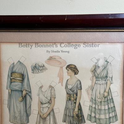 LOT 127: Vintage Costume Prints of French Fashion of the 16th & 18th Century, Framed Betty Bonnet's College Sister Paper Dolls...
