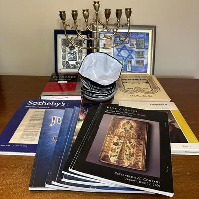 LOT 128: Israel/Jewish Home Decor, Books, Menorah, Yarmulkes & More