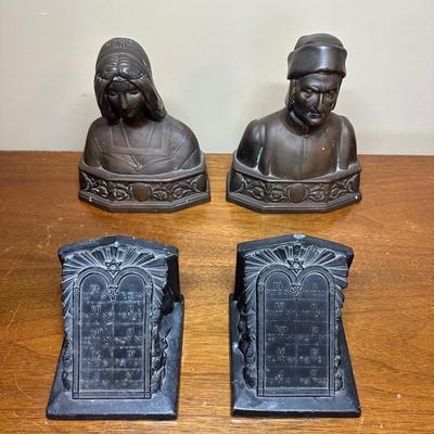 LOT 130: Vintage Pompeian Bronze Company Sculptures w/ Vintage Bookends