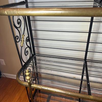LOT 133: Vintage Wrought Iron & Brass Brass Bakers Rack