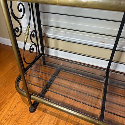 LOT 133: Vintage Wrought Iron & Brass Brass Bakers Rack
