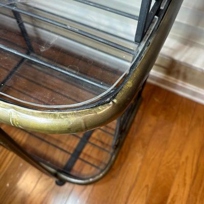 LOT 133: Vintage Wrought Iron & Brass Brass Bakers Rack