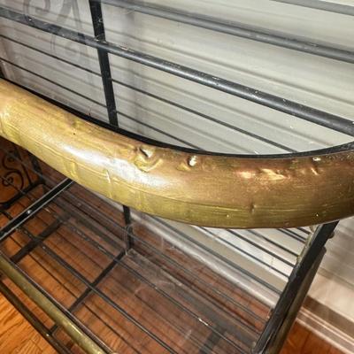 LOT 133: Vintage Wrought Iron & Brass Brass Bakers Rack