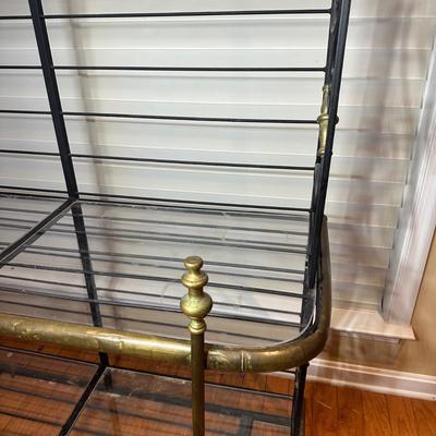 LOT 133: Vintage Wrought Iron & Brass Brass Bakers Rack