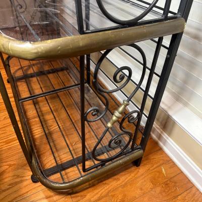 LOT 133: Vintage Wrought Iron & Brass Brass Bakers Rack