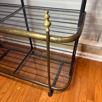LOT 133: Vintage Wrought Iron & Brass Brass Bakers Rack