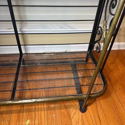 LOT 133: Vintage Wrought Iron & Brass Brass Bakers Rack