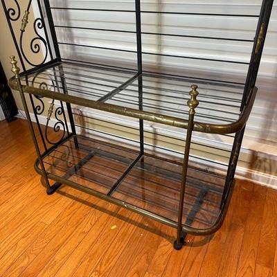 LOT 133: Vintage Wrought Iron & Brass Brass Bakers Rack