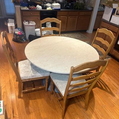 LOT 134: Marble Tulip Table w/ Chairs