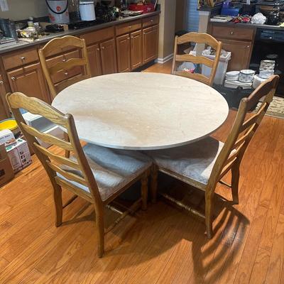 LOT 134: Marble Tulip Table w/ Chairs