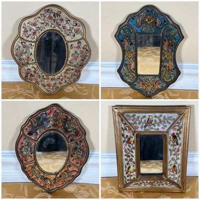 LOT 135: Collection Of Robert M WeissHand Made Hand Painted In Peru Wooden Mirrors