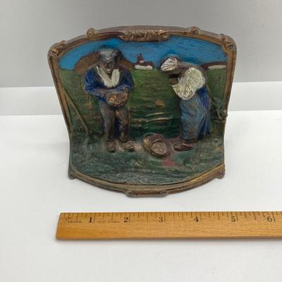 LOT 167: Vintage / Antique Cast Metal Angelus Farmers Praying Couple Bookends