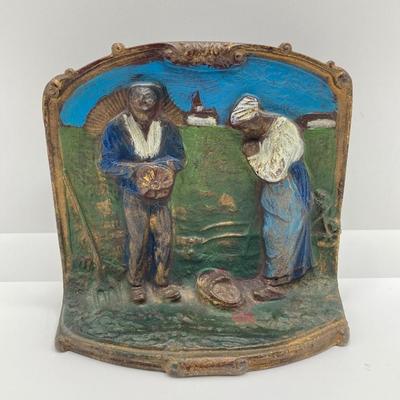 LOT 167: Vintage / Antique Cast Metal Angelus Farmers Praying Couple Bookends