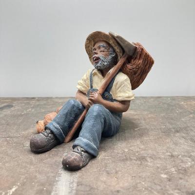 LOT 168: Black Americana Antique / Vintage Shoe Shine Box and Vantage Point Black American Worker Figurine