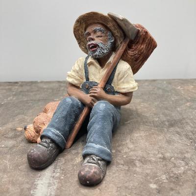 LOT 168: Black Americana Antique / Vintage Shoe Shine Box and Vantage Point Black American Worker Figurine