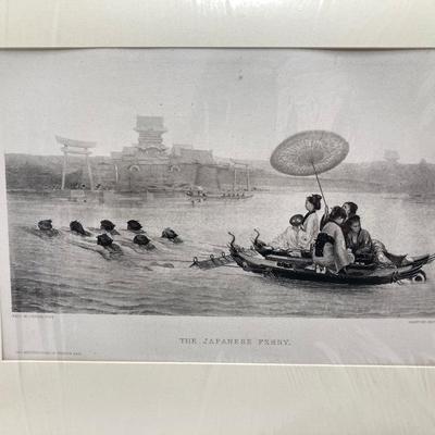 LOT 169: Vintage Asian Collection - "The Japanese Ferry" by Paul M. Lenoir, PINX Artwork, Carved Elephant Figurine, Inlay Wood...