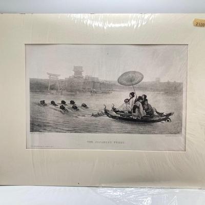 LOT 169: Vintage Asian Collection - "The Japanese Ferry" by Paul M. Lenoir, PINX Artwork, Carved Elephant Figurine, Inlay Wood...