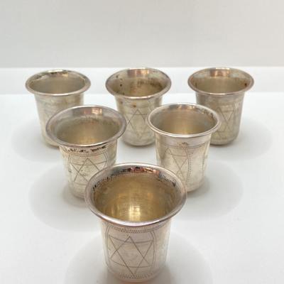 LOT 170: Set of Six Sterling Silver Star of David LG Leo Gersting Old Kiddush Cups- TW 81.61g