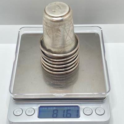 LOT 170: Set of Six Sterling Silver Star of David LG Leo Gersting Old Kiddush Cups- TW 81.61g