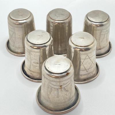 LOT 170: Set of Six Sterling Silver Star of David LG Leo Gersting Old Kiddush Cups- TW 81.61g