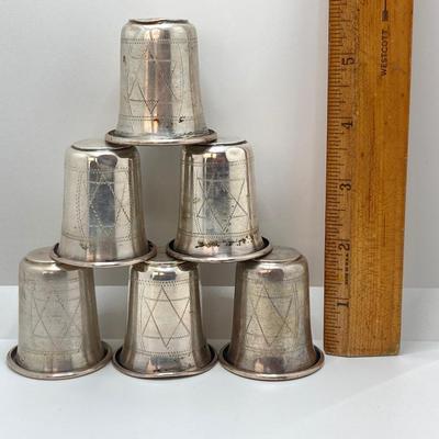 LOT 170: Set of Six Sterling Silver Star of David LG Leo Gersting Old Kiddush Cups- TW 81.61g