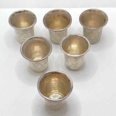 LOT 170: Set of Six Sterling Silver Star of David LG Leo Gersting Old Kiddush Cups- TW 81.61g