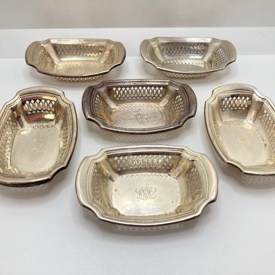 LOT 171: Set of Six Monogrammed Gorham Sterling Miniature Baskets - TW 110.61g