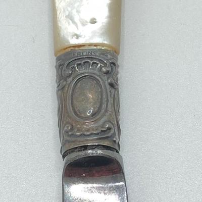 LOT 172: Vintage Set of Six Stainless / Sterling Handled Knives and One Numsen Bros Sterling Banded / Mother of Pearl Handle Knife