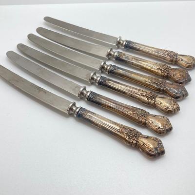 LOT 172: Vintage Set of Six Stainless / Sterling Handled Knives and One Numsen Bros Sterling Banded / Mother of Pearl Handle Knife