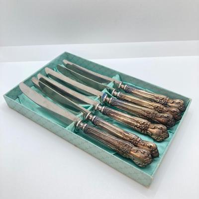 LOT 172: Vintage Set of Six Stainless / Sterling Handled Knives and One Numsen Bros Sterling Banded / Mother of Pearl Handle Knife