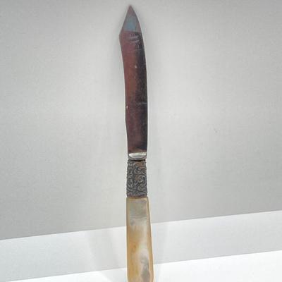 LOT 172: Vintage Set of Six Stainless / Sterling Handled Knives and One Numsen Bros Sterling Banded / Mother of Pearl Handle Knife