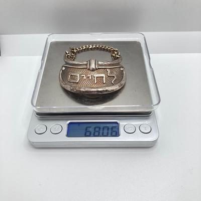 LOT 173: Vintage Sterling Silver "To Life" Celebration Liquor Bottle Decanter Tag - TW 68.06g