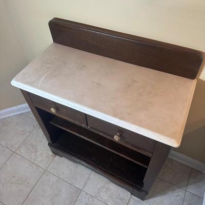 LOT 213: Vintage Smaller Marble Top Cabinet
