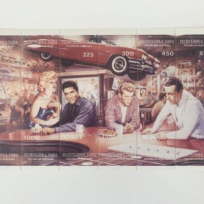 Legends of Hollywood Evening at Ricks - Elvis, James Dean, Bogart, Monroe Stamp Sheet - Russia