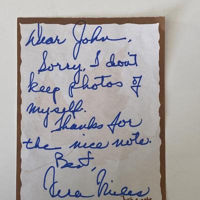 Vera Miles signed note 