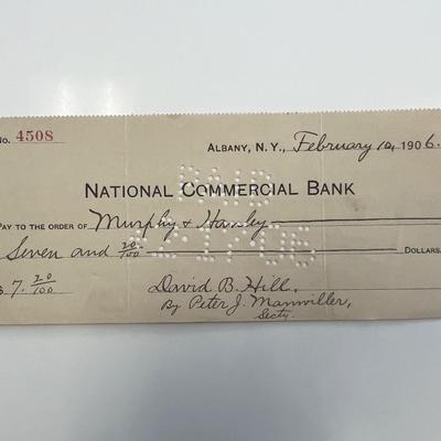 Governor of New York David B. Hill 1906 check 