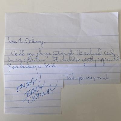 Jerry Ordway signed note 