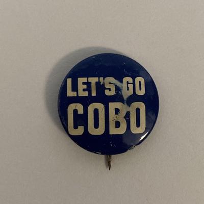 Let's go Cobo vintage campaign pin 