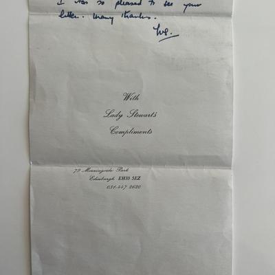 Lady Mary Stewart signed note